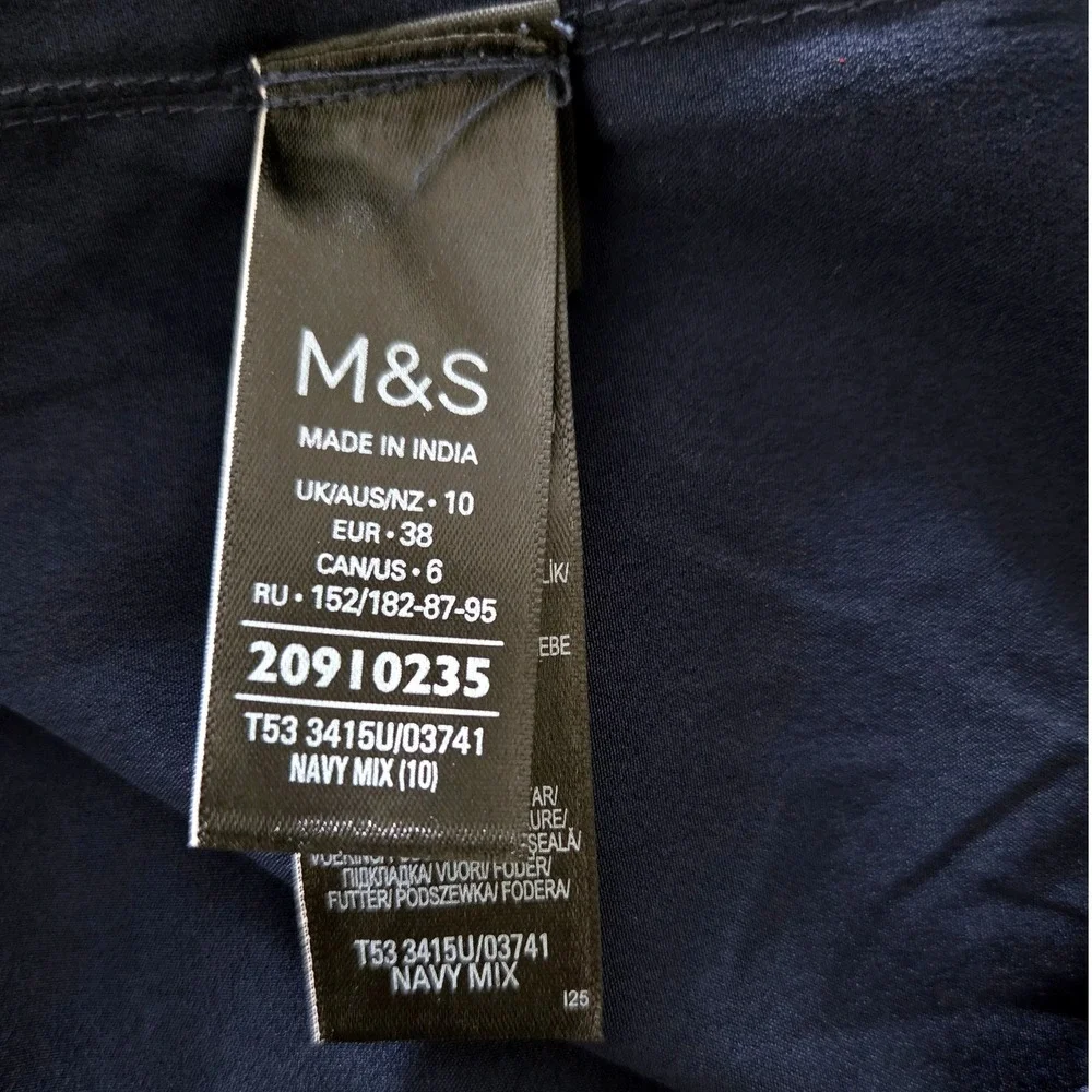 Per Una Marks Spencer Navy Floral Metallic Maxi Dress Smocked Tiered Size 10 - Picture 5 of 8